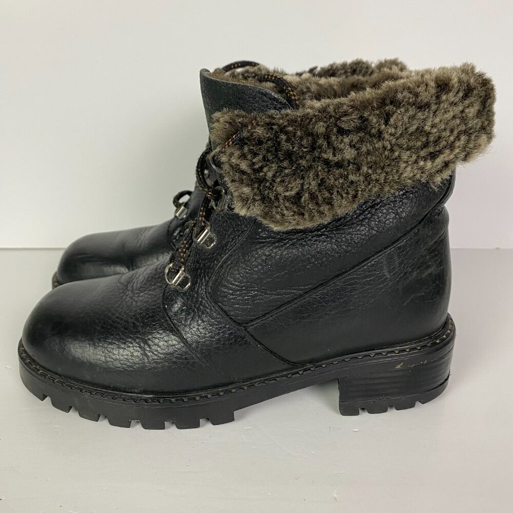 Vtg Blondo Shearling Lined Boots Womens 7 B Waterproof Brown Sheepskin Ankle